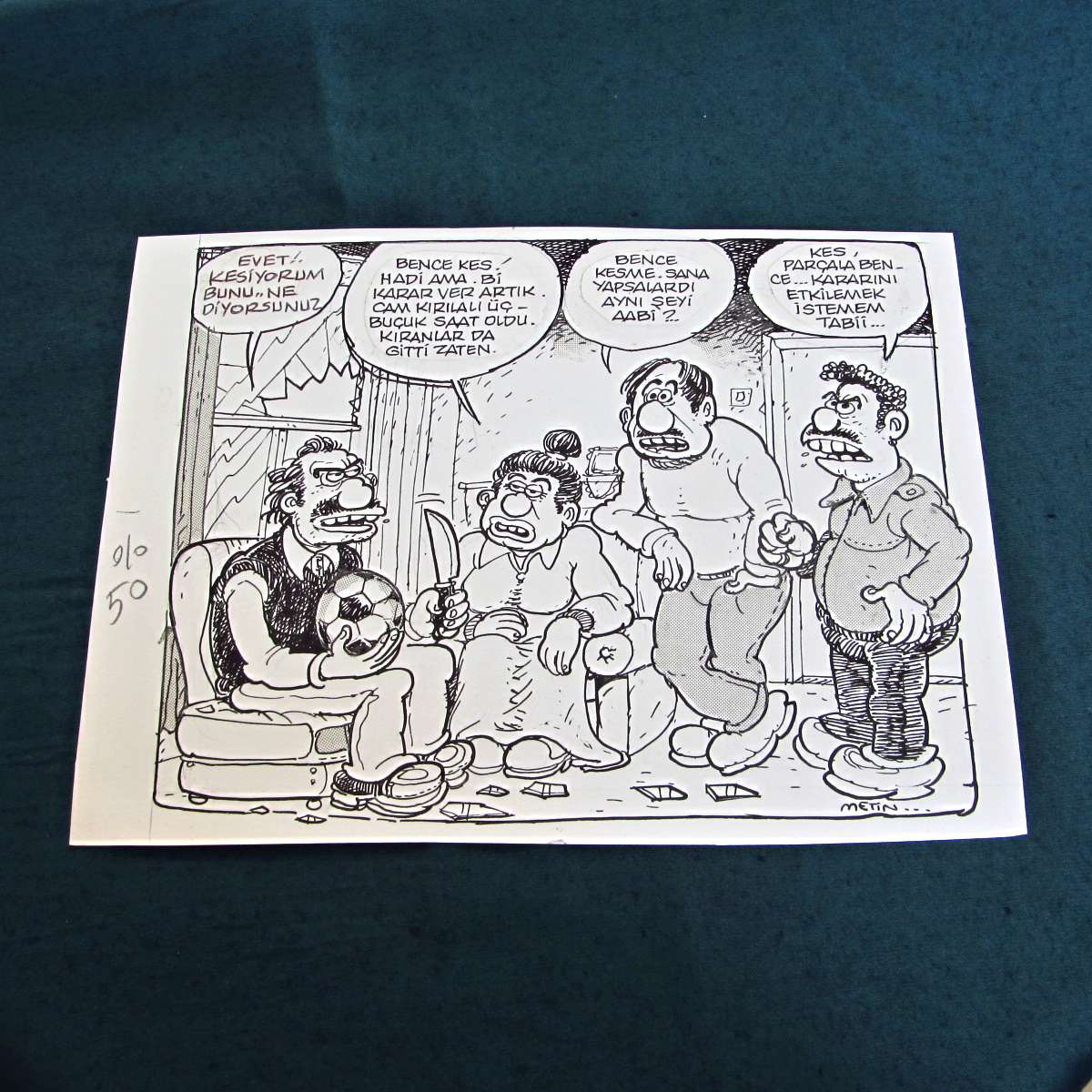 TOP KESME KONULU ORİJİNAL KARİKATÜR 1 TOP KESME KONULU ORİJİNAL KARİKATÜR