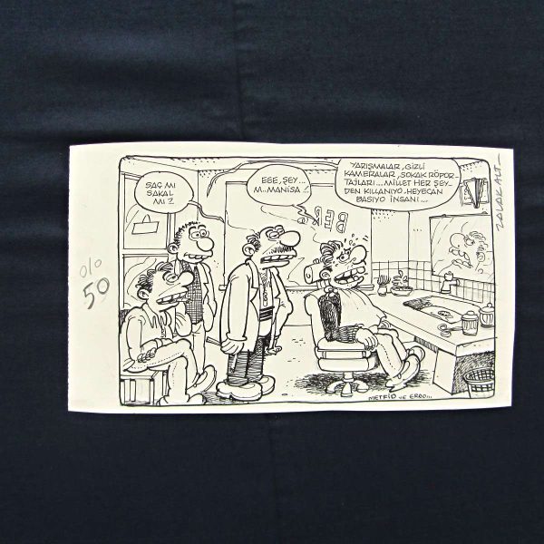 BERBER KONULU ORİJİNAL KARİKATÜR 58 BERBER KONULU ORİJİNAL KARİKATÜR