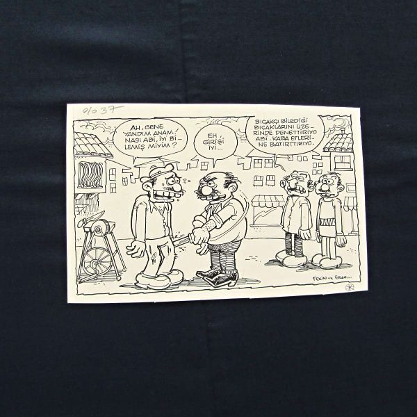 BIÇAK BİLEME KONULU ORİJİNAL KARİKATÜR 56 BIÇAK BİLEME KONULU ORİJİNAL KARİKATÜR