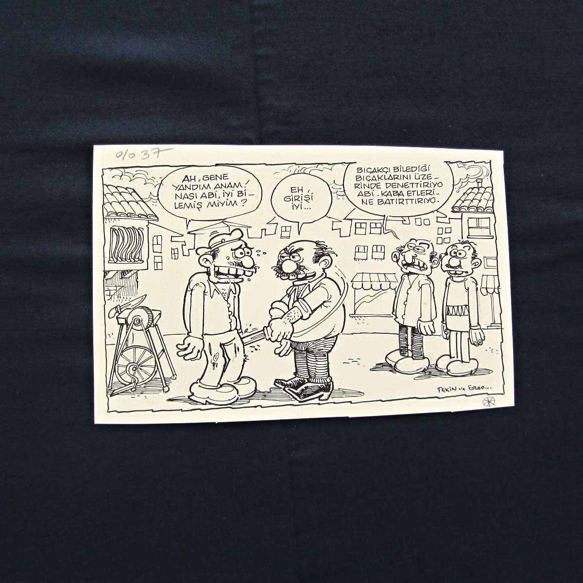 BIÇAK BİLEME KONULU ORİJİNAL KARİKATÜR 1 BIÇAK BİLEME KONULU ORİJİNAL KARİKATÜR