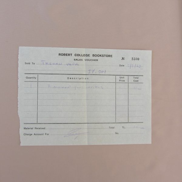 ROBERT COLLEGE BOOKSTORE SALES VOUCHER 47 ROBERT COLLEGE BOOKSTORE SALES VOUCHER