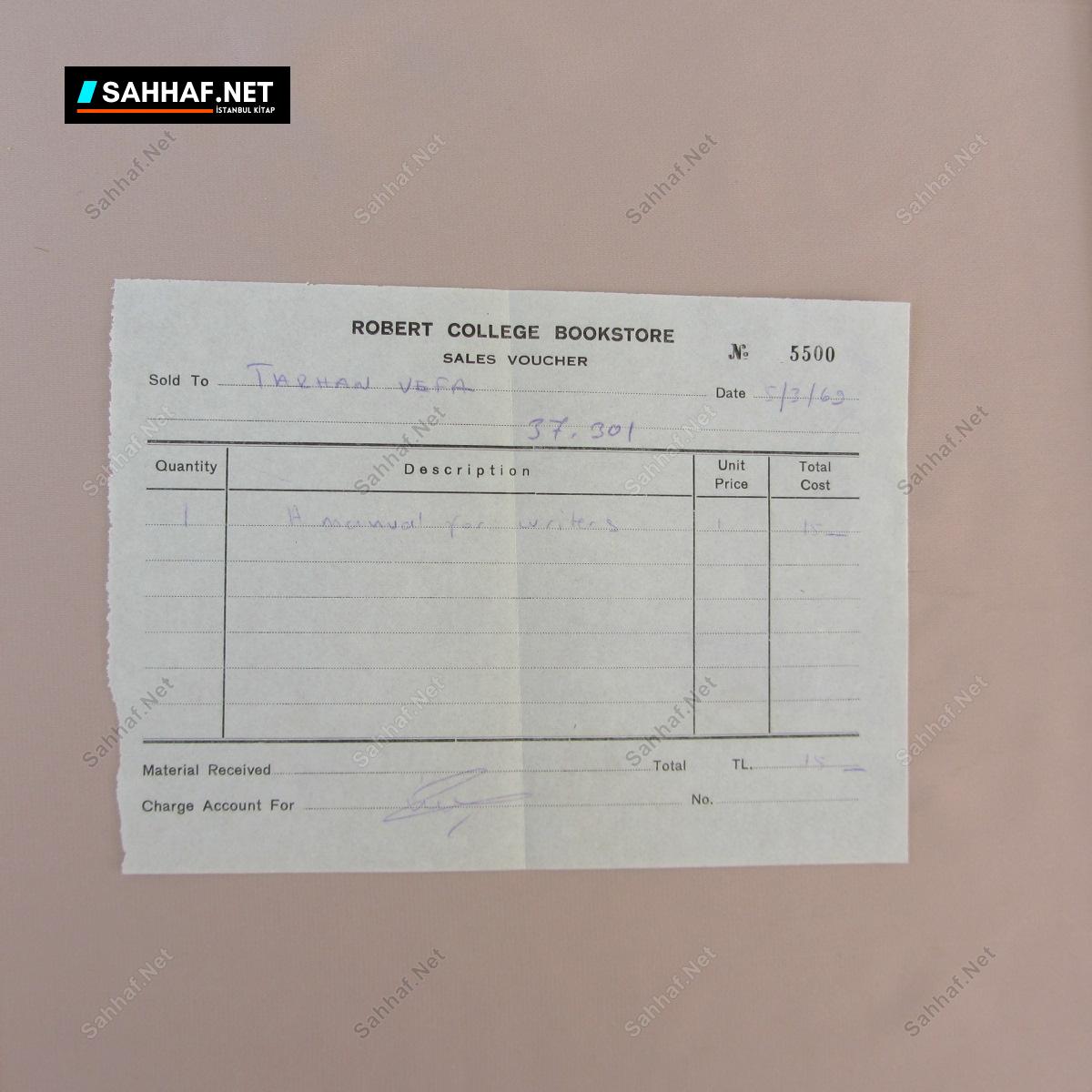 ROBERT COLLEGE BOOKSTORE SALES VOUCHER 1 ROBERT COLLEGE BOOKSTORE SALES VOUCHER