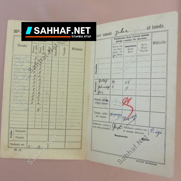 İZMİR KIZ LİSESİ 1934-1935 KARNE - Sahhaf.Net