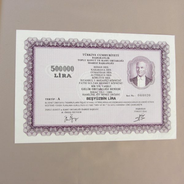 TOPLU KONUT VE KAMU ORTAKLIĞI İDARESİ BAŞKANLIĞI 500.000 LİRA GELİR ORTAKLIĞI SENEDİ 60 TOPLU KONUT VE KAMU ORTAKLIĞI İDARESİ BAŞKANLIĞI 500.000 LİRA GELİR ORTAKLIĞI SENEDİ