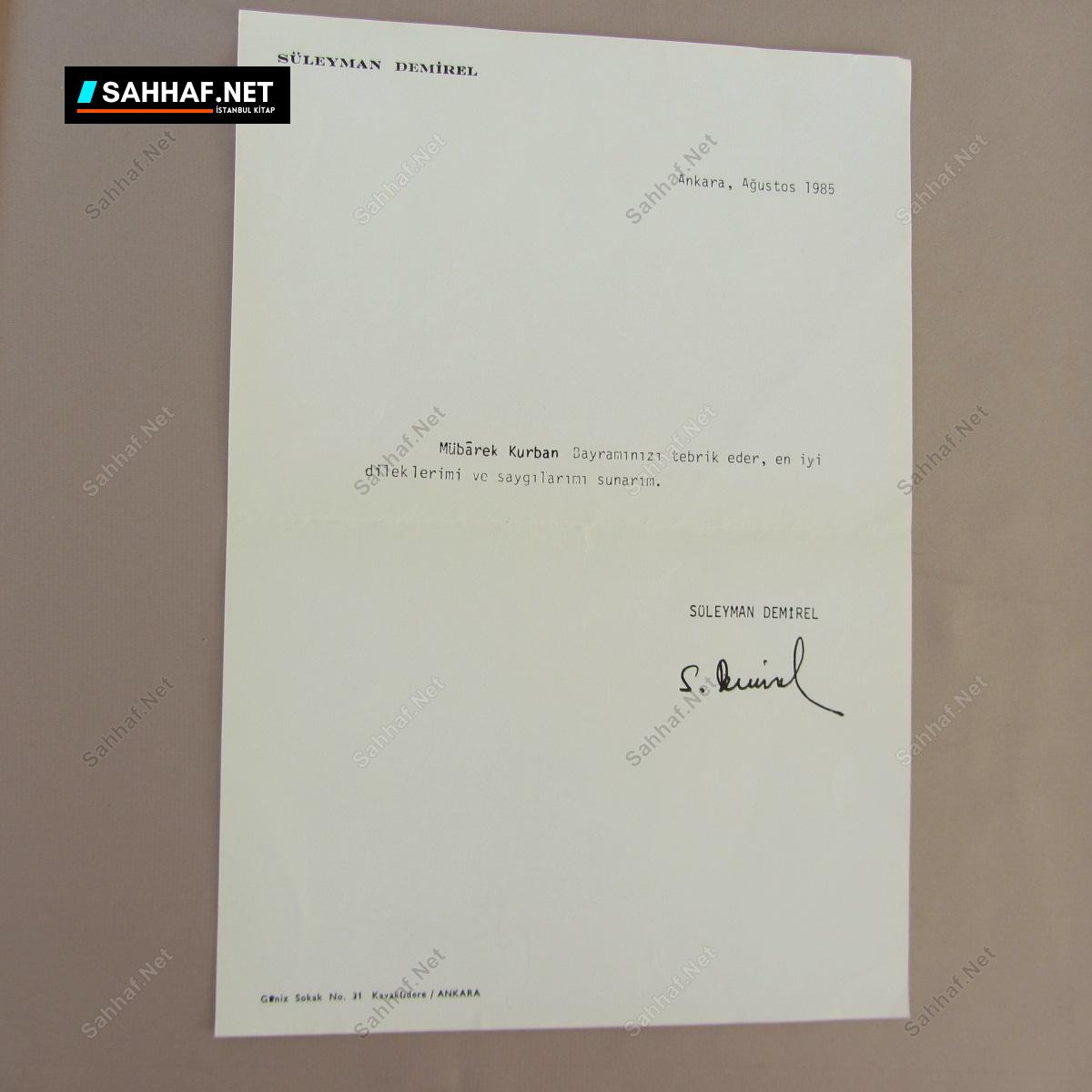 SÜLEYMAN DEMİREL İMZALI BAYRAM TEBRİĞİ 1 SÜLEYMAN DEMİREL İMZALI BAYRAM TEBRİĞİ
