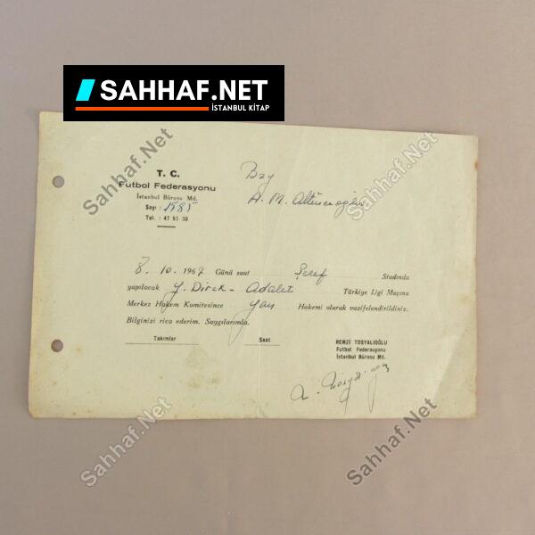 FUTBOL FEDERASYONU HAKEM GÖREV KAĞIDI - Sahhaf.Net