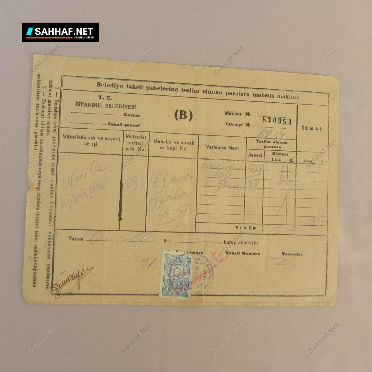 İSTANBUL BELEDİYESİ TAHSİLAT MAKBUZU