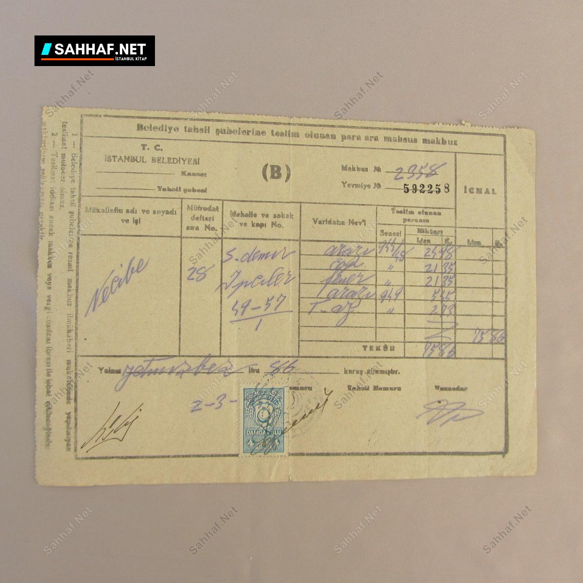 İSTANBUL BELEDİYESİ TAHSİLAT MAKBUZU