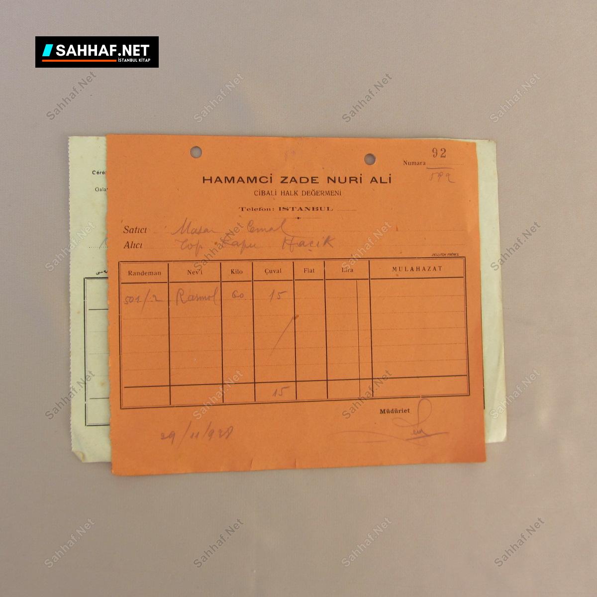 HAMAMCİ ZADE NURİ ALİ MAKBUZ ve MAZHAR DJEMAL OSMANLICA MAKBUZ