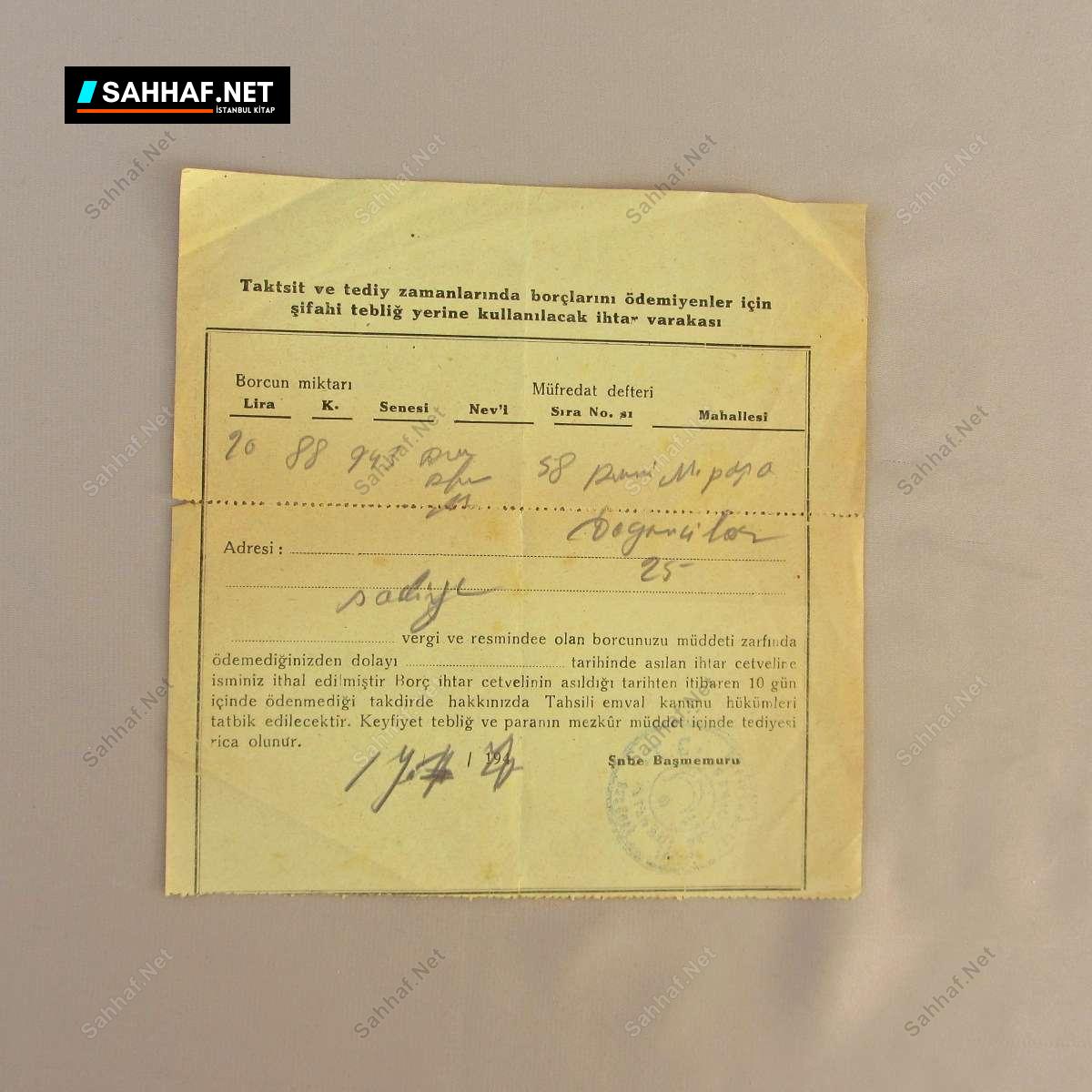 İHTAR VARAKASI 1 İHTAR VARAKASI