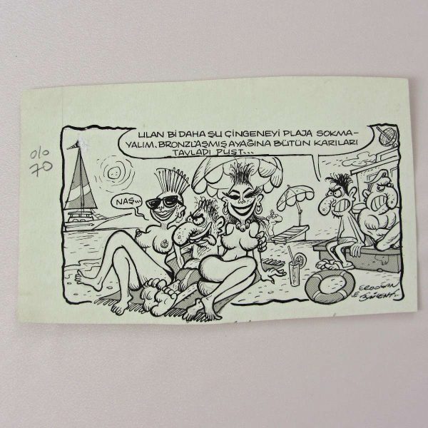 GÜNEŞLENME KONULU ORİJİNAL KARİKATÜR 56 GÜNEŞLENME KONULU ORİJİNAL KARİKATÜR