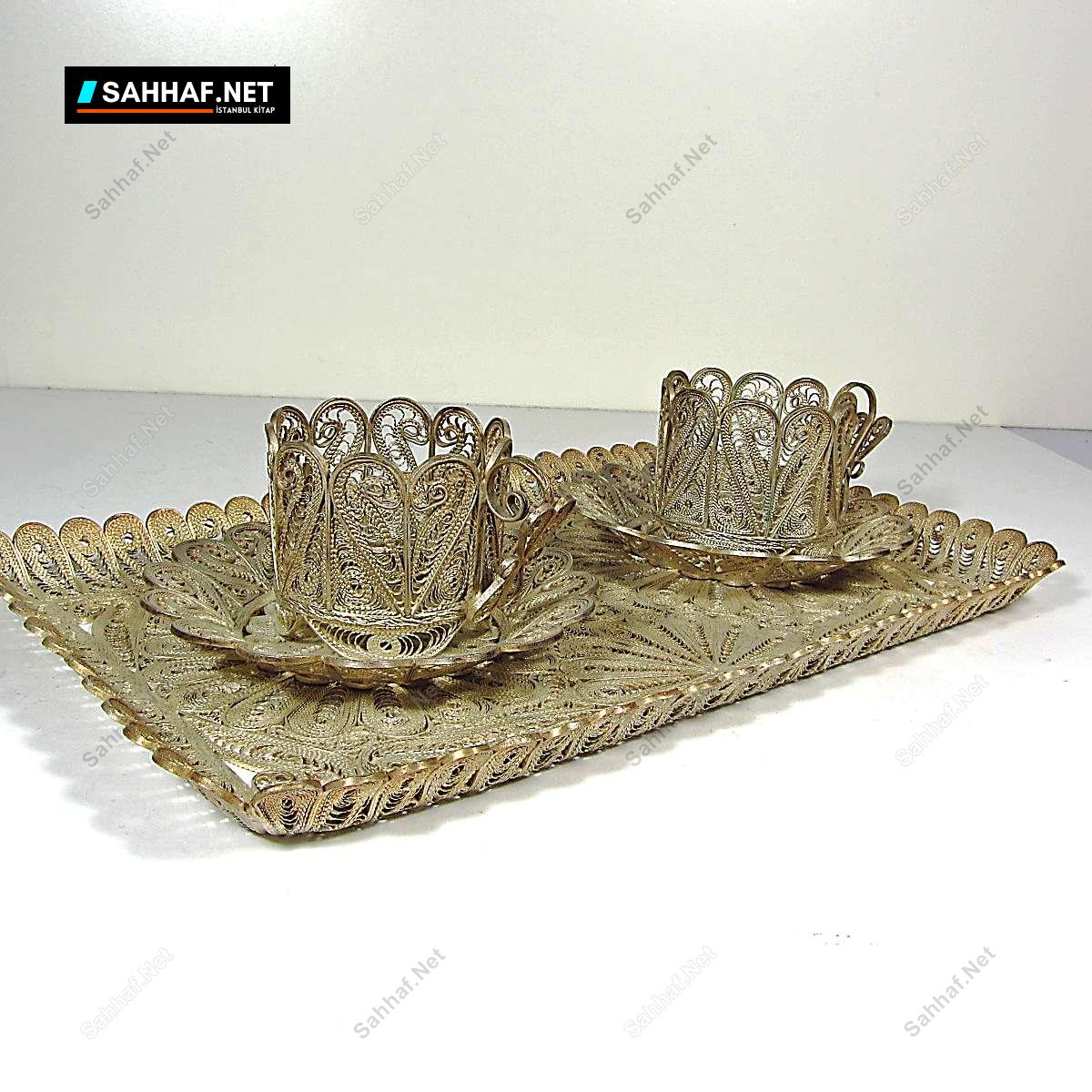 N2643 Telkari Tepsi ve Fincanlar Nadir Obje