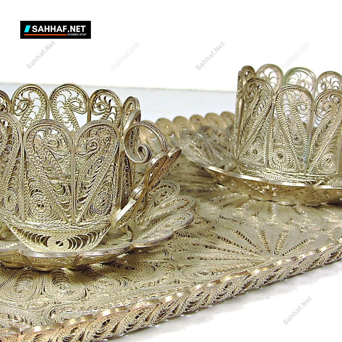 N2643 Telkari Tepsi ve Fincanlar Nadir Obje10