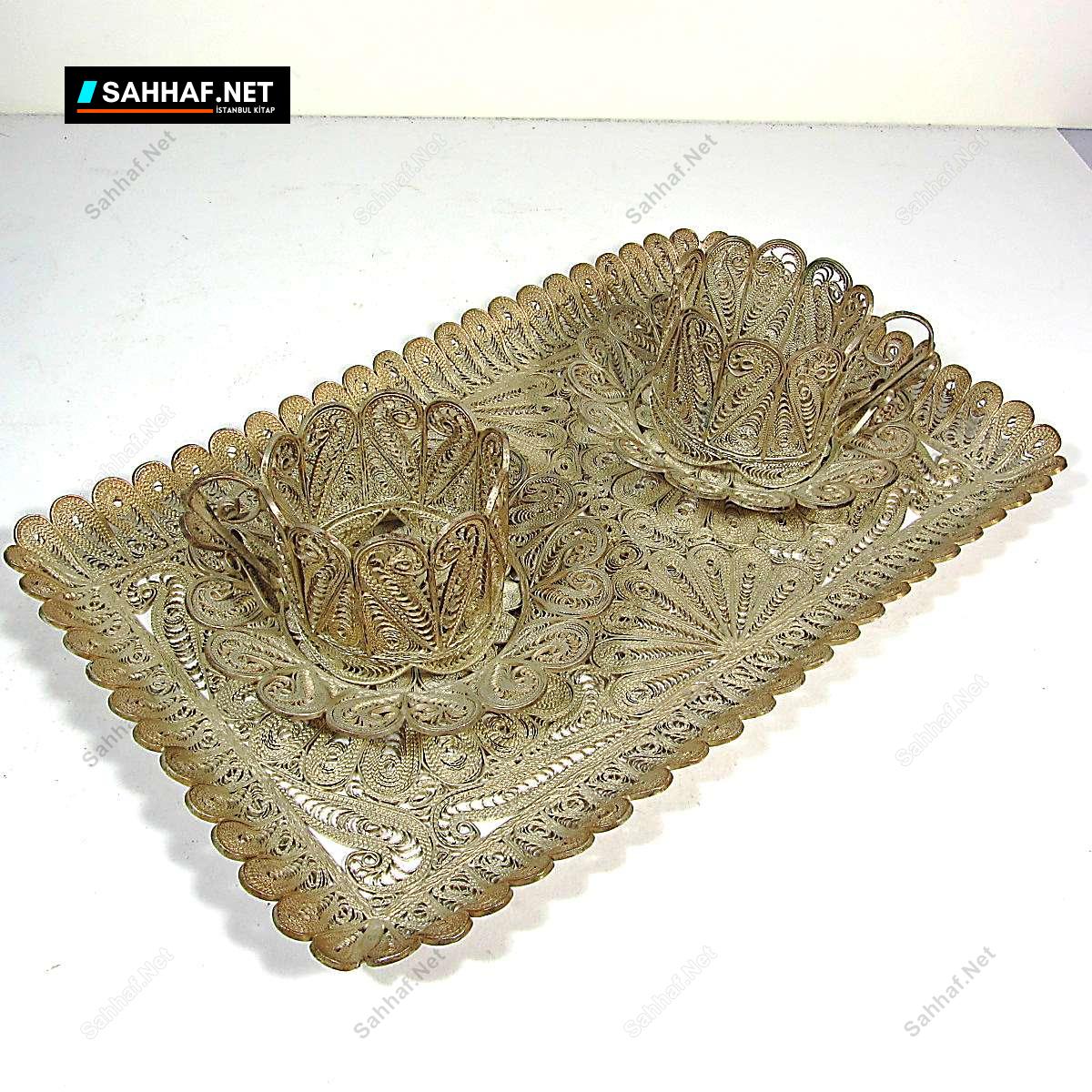 N2643 Telkari Tepsi ve Fincanlar Nadir Obje6