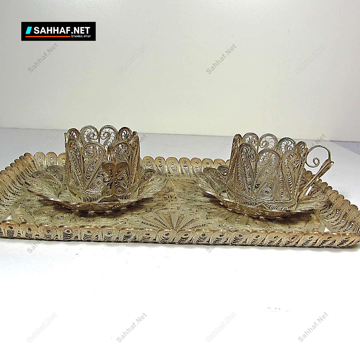 N2643 Telkari Tepsi ve Fincanlar Nadir Obje9