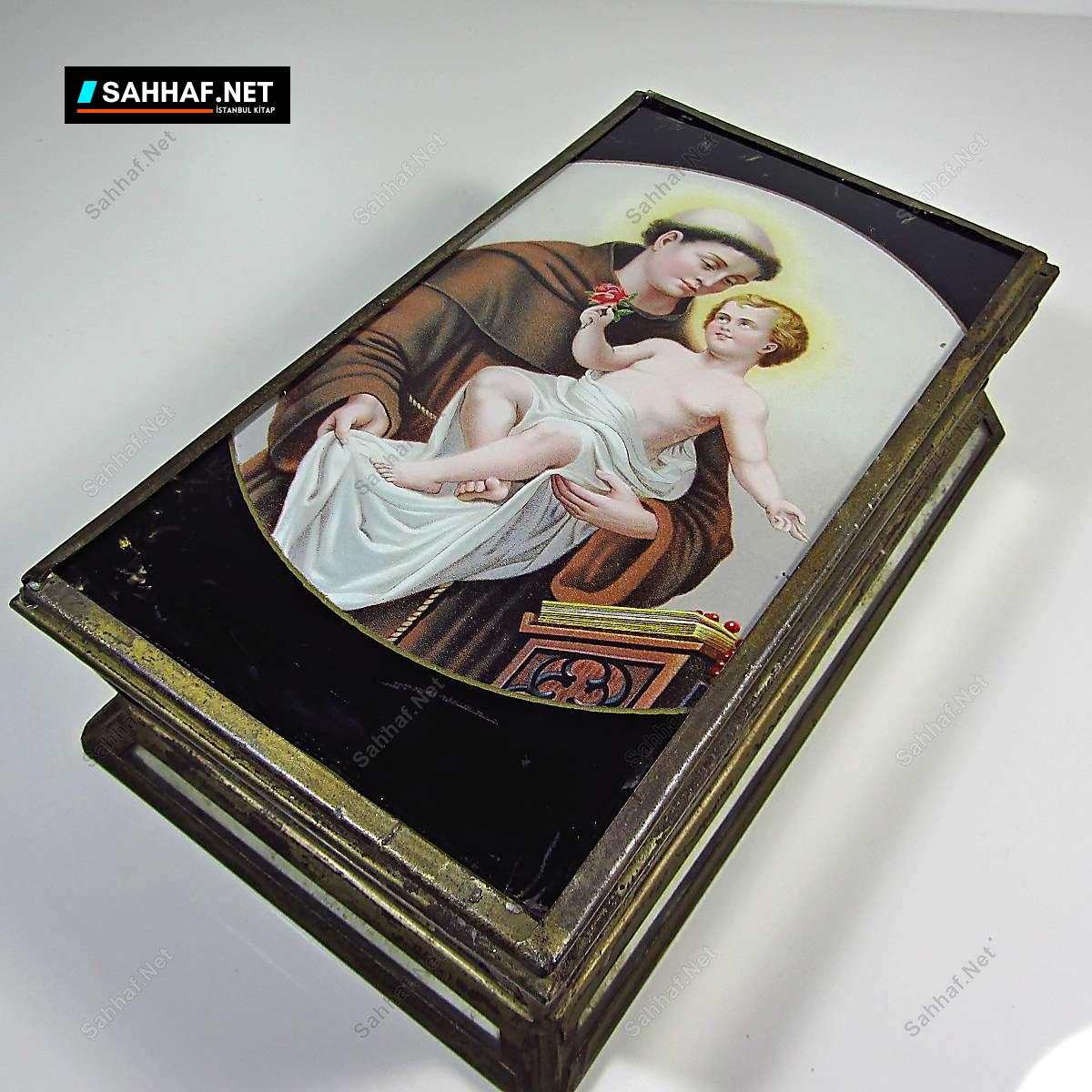 N2680 Dini Temalı Eski Metal Kutu Nadir Obje