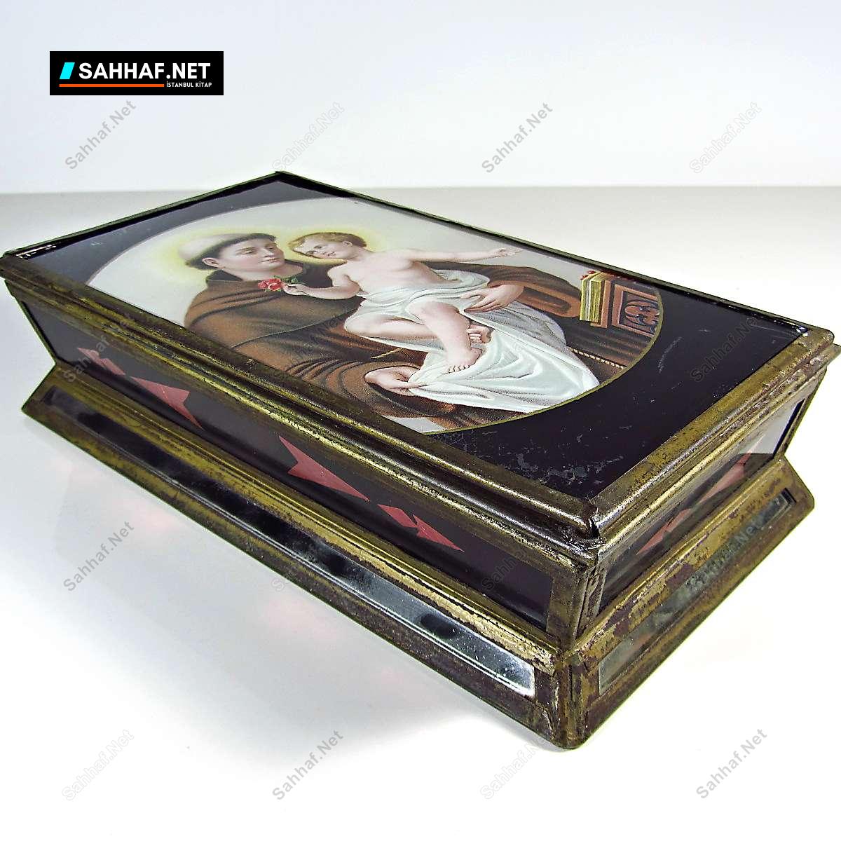 N2680 Dini Temalı Eski Metal Kutu Nadir Obje3