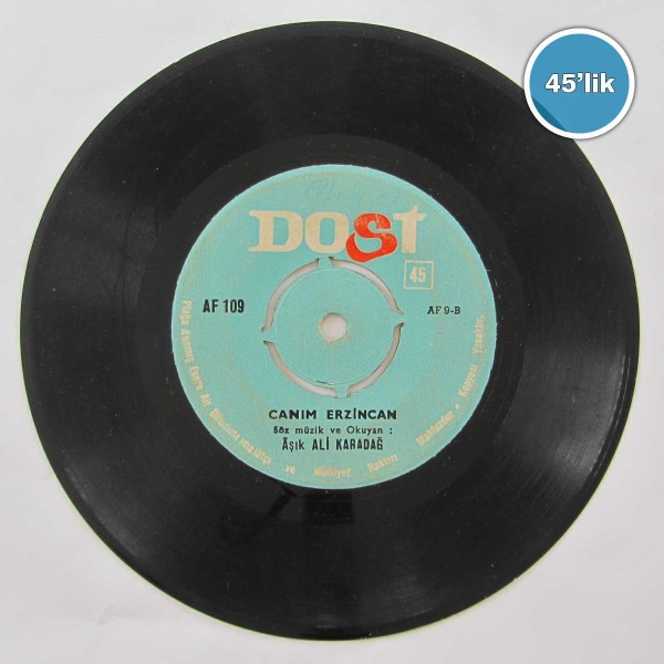 AŞIK ALI KARADAĞ – Yavrumu Kaybettim – Canım Erzincan – 45lik Plak