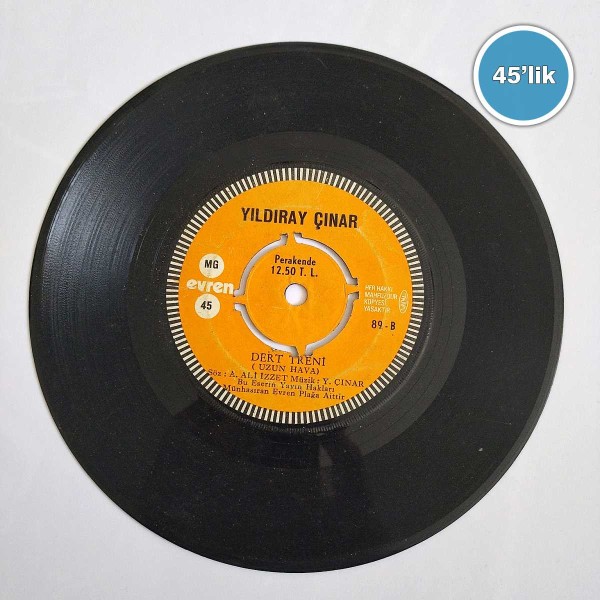 YILDIRAY ÇINAR – Dert Treni – Sevmek Yanmakmış  – 45lik Plak - Sahhaf.Net