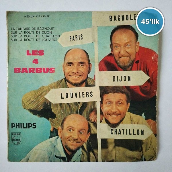 LES 4 BARBUS - Sur Les Routes De France - 45lik Plak 59 LES 4 BARBUS – Sur Les Routes De France – 45lik Plak
