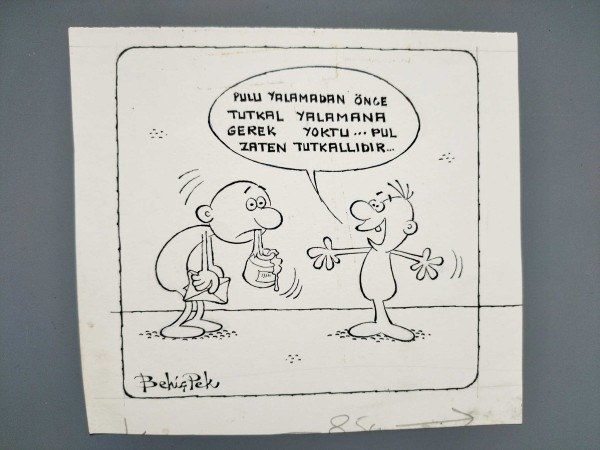 PUL KONULU ORİJİNAL KARİKATÜR - Sahhaf.Net