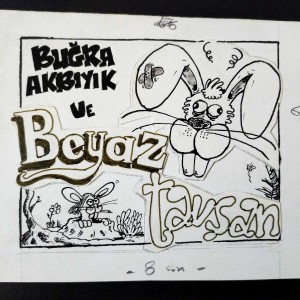 BEYAZ TAVŞAN KONULU ORİJİNAL KARİKATÜR