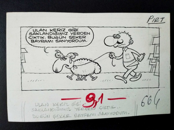 KURBAN BAYRAMI KONULU ORİJİNAL KARİKATÜR - Sahhaf.Net