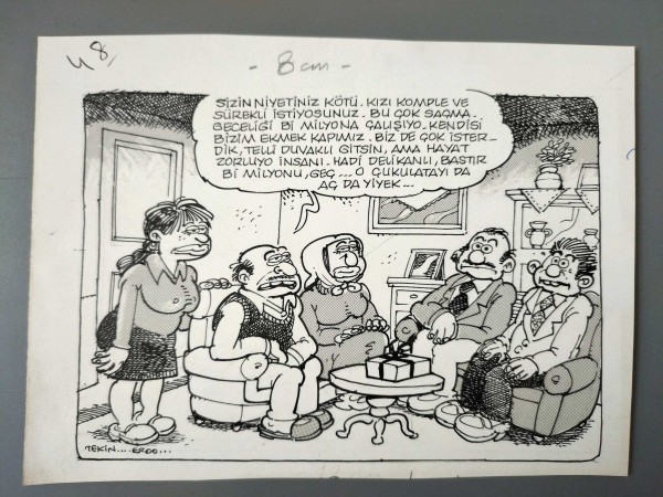 KIZ İSTEME, EVLİLİK, FUHUŞ KONULU ORİJİNAL KARİKATÜR - Sahhaf.Net