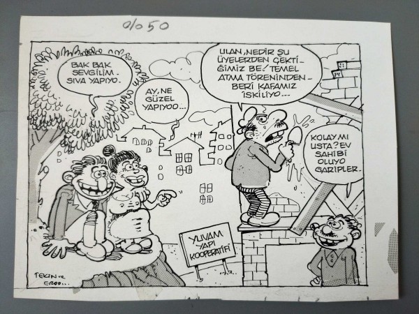 KOOPERATİF KONULU ORİJİNAL KARİKATÜR - Sahhaf.Net