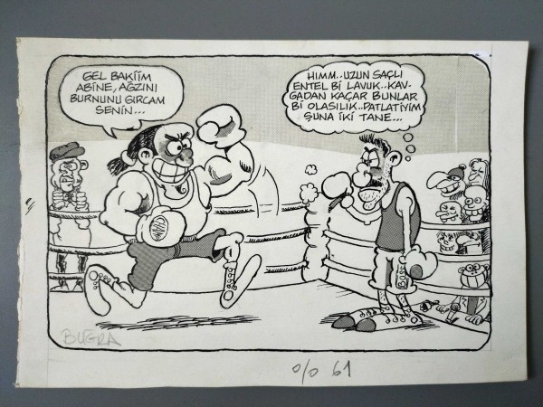 BOKS KONULU ORİJİNAL KARİKATÜR - Sahhaf.Net