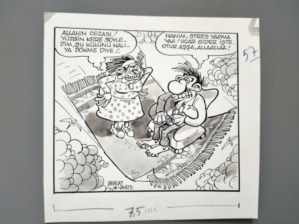 SİGARA, TİTİZLİK KONULU ORİJİNAL KARİKATÜR - Sahhaf.Net