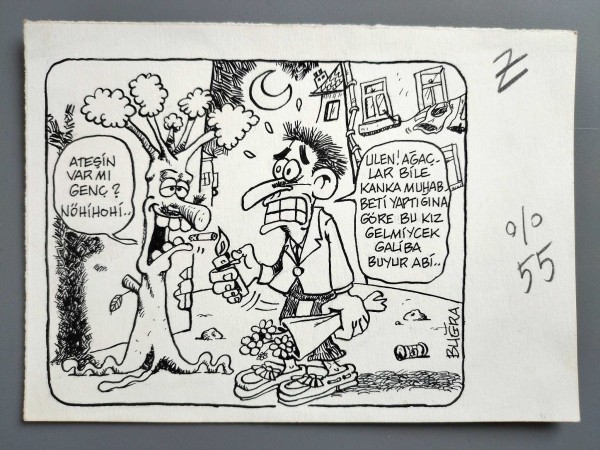 RANDEVU, BULUŞMA KONULU ORİJİNAL KARİKATÜR - Sahhaf.Net